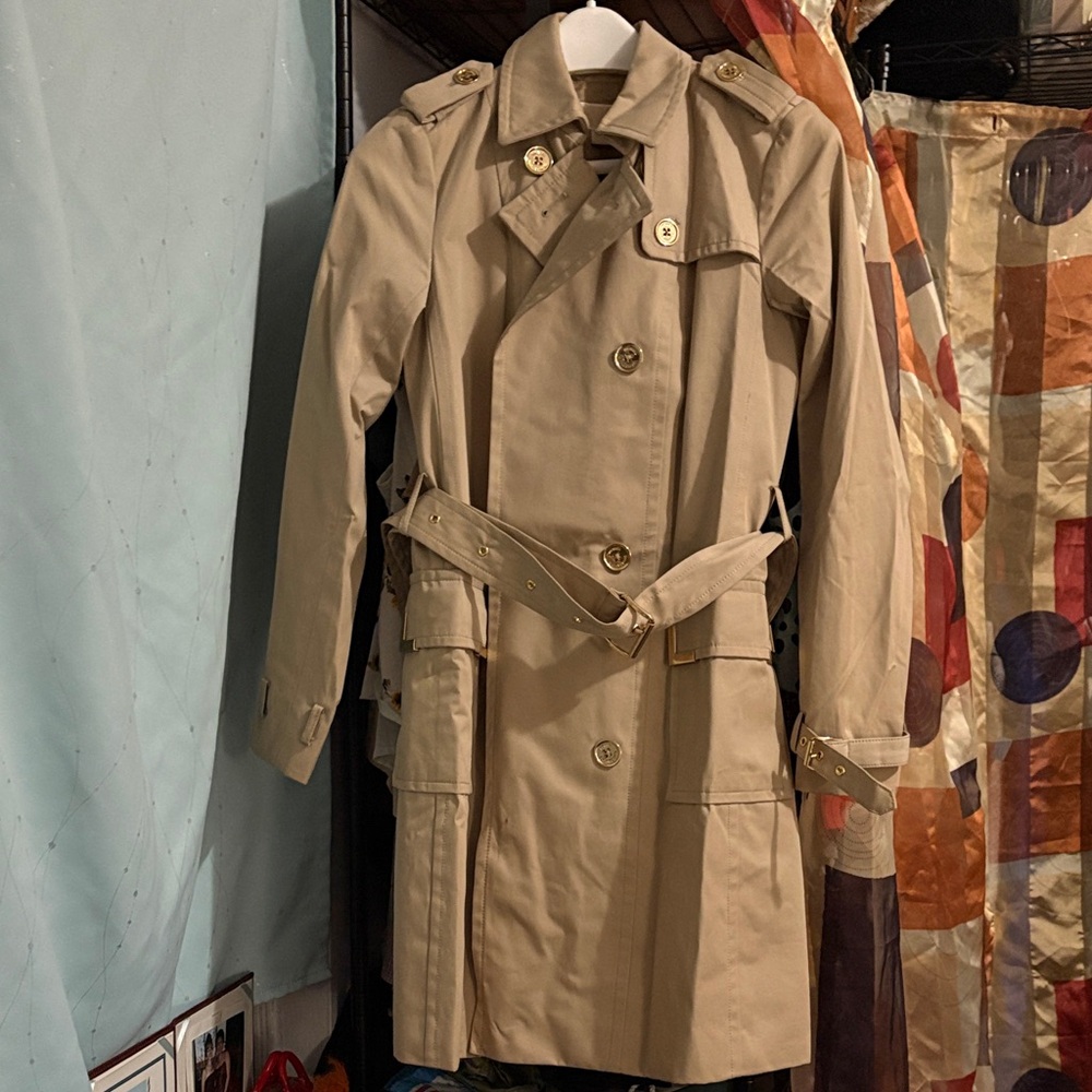 Michael Kors Beige Coat with Gold Chain Accent